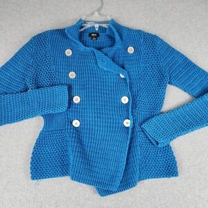 Mossimo Cardigan Sweater Womens Small Blue Textured Knit Double Breasted Peplum